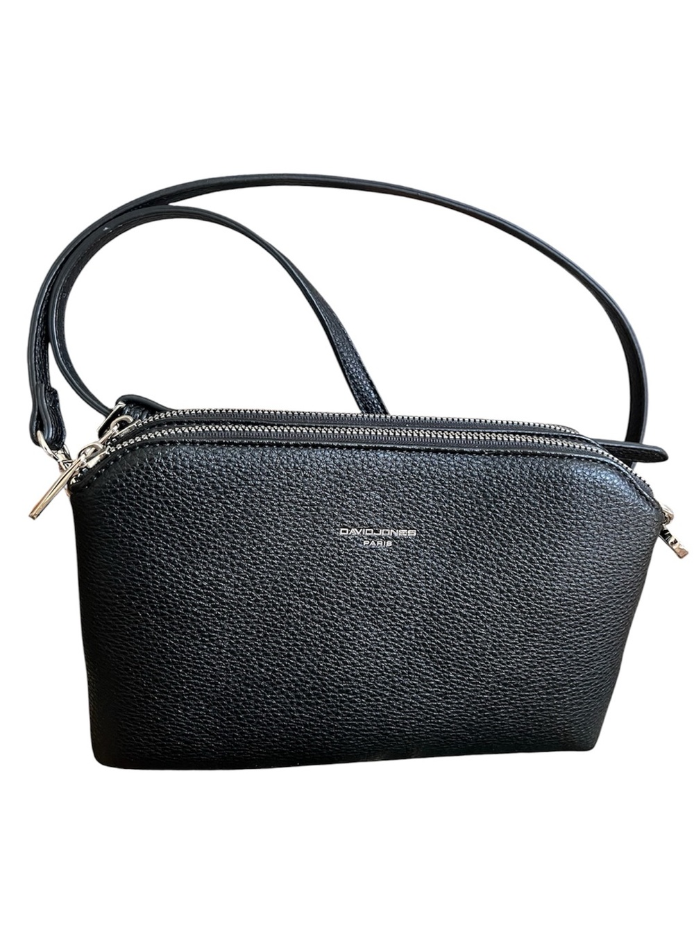 David Jones Paris Black Double Zip Crossbody Bag